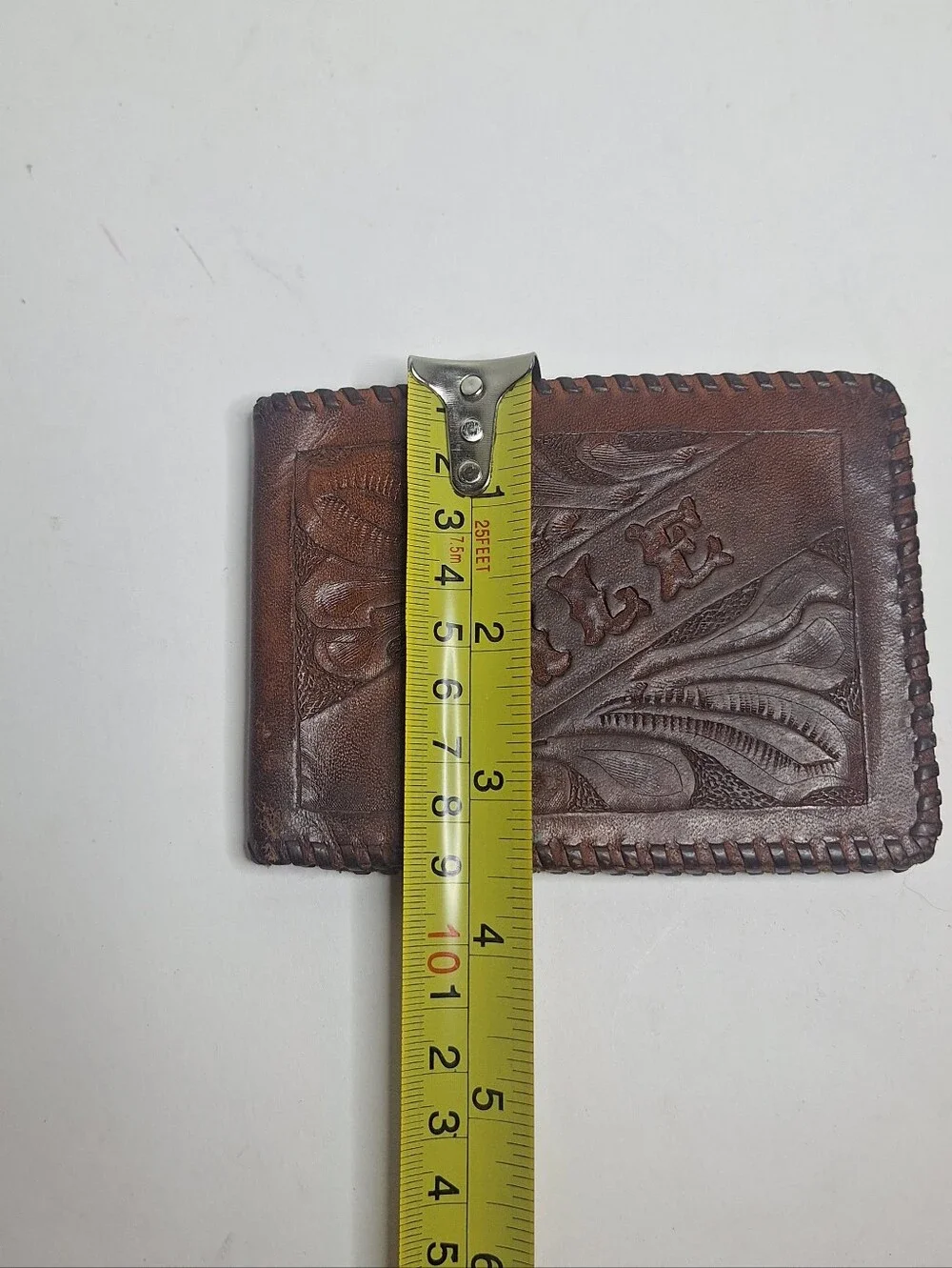 VTG Tooled Leather Wallet Mens Brown Bifold Floral Embossed Western Braided Edge